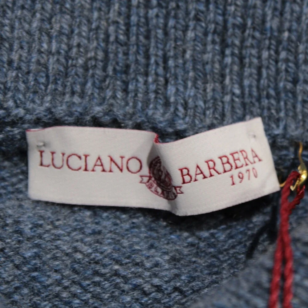 Luciano Barbera NWT Collared Knit Sweater Size 52 (US L) in Blue 100% Cashmere